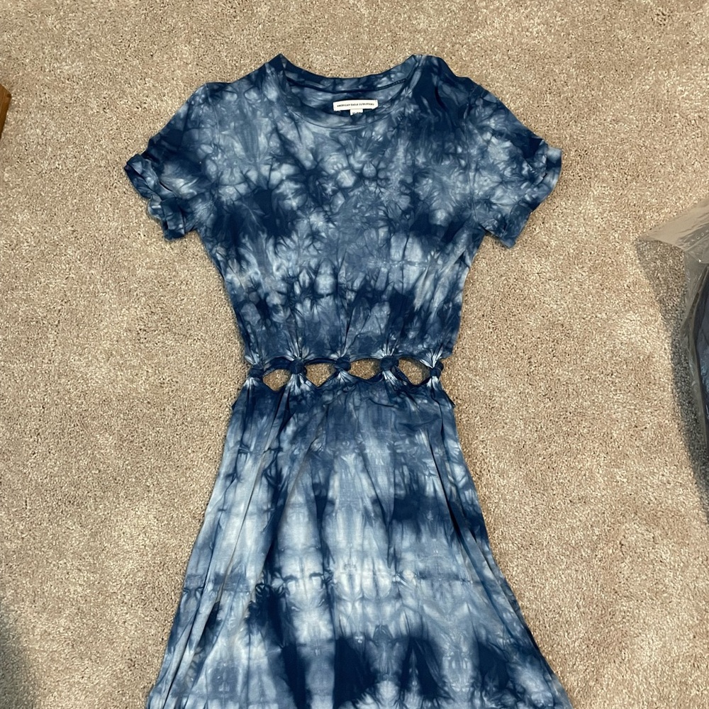 American Eagle Outfitters Blue Tie-Dye dress with cut out waist -Extra Small